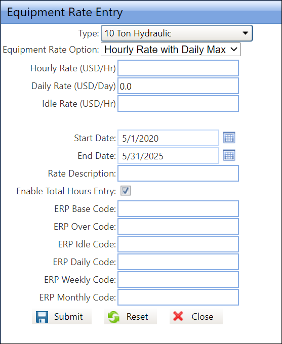 Equipment Rate Options